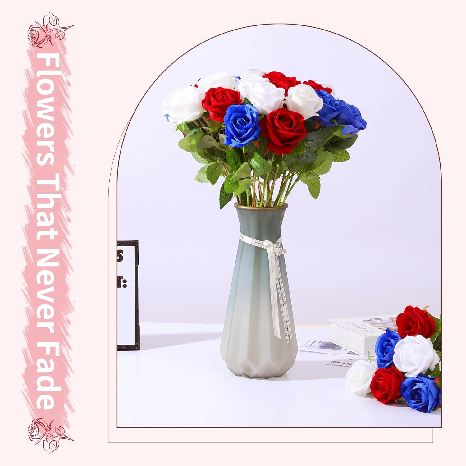 55 PCS Fake Roses Artificial Flowers Bulk, Mixed Roses Bridal Bouquet Silk Faux Rose with Stems for Wedding Flowers Decoration, Valentine's Day, Bridal Bouquet, Anniversary,Home Decor(55PCS)