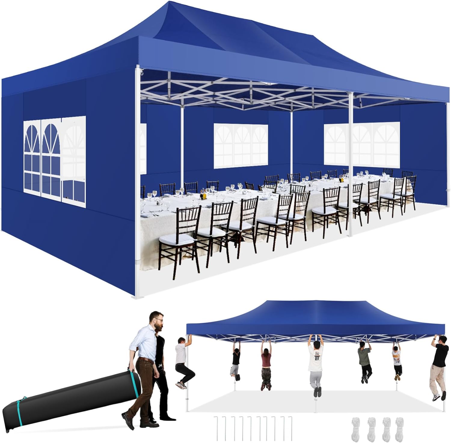 COBIZI 13x26 Pop up Heavy Duty Canopy Tent with 6 Sidewalls, Upgrade Comercial Large Space Stability, 550D Oxford Fabric Waterproof PU-Coated, Outdoor Tents for Party, Market, Wedding, Patio