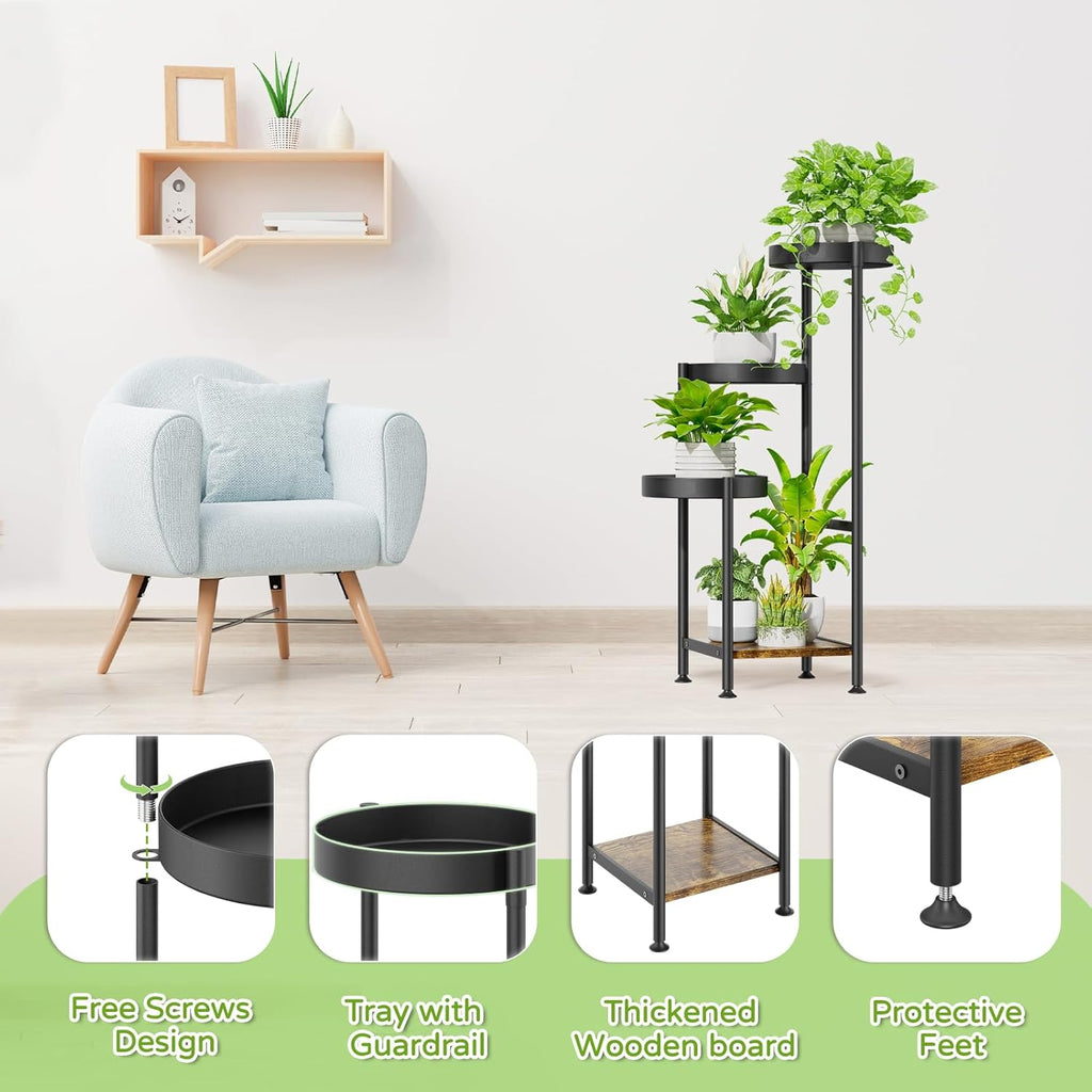 Plant Stand Indoor Outdoor Clearance, 4 Tier Tall Corner Metal Flower Pot Shelf Holder, Multiple Heavy Duty Plants Display Rack for Patio Orchid Office Porch Living Room Garden Balcony, Black