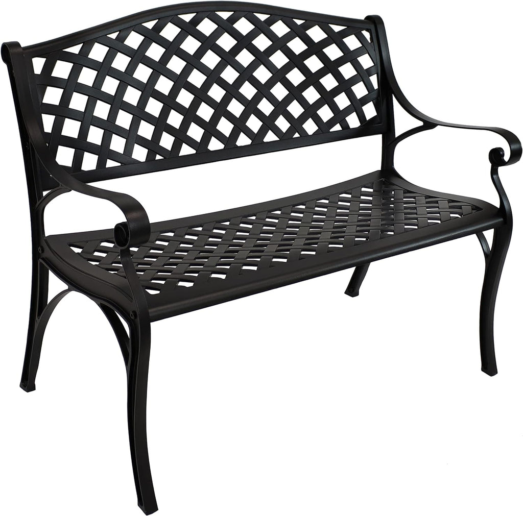 Sunnydaze 39-Inch Outdoor Bench for Patio or Park - Metal Garden Bench for Outdoors - Front Porch or Backyard Seat for Two - Black