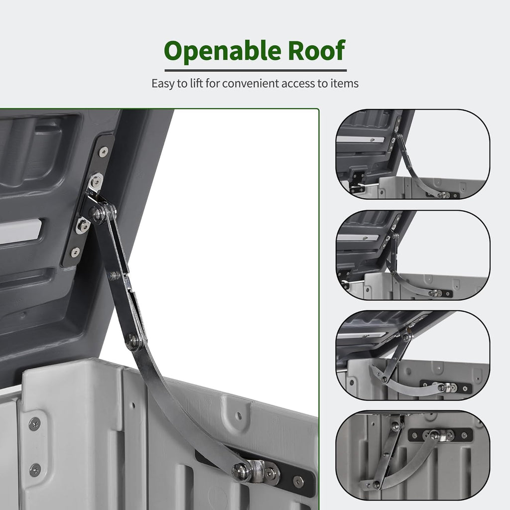 Macrout 25 Cu.Ft Small Plastic Outdoor Storage Cabinet with Shelves, 4.3 x 2.5 ft Waterproof Resin Outdoor Storage Shed with Floor, Lockable Horizontal Shed for Garden and Patio