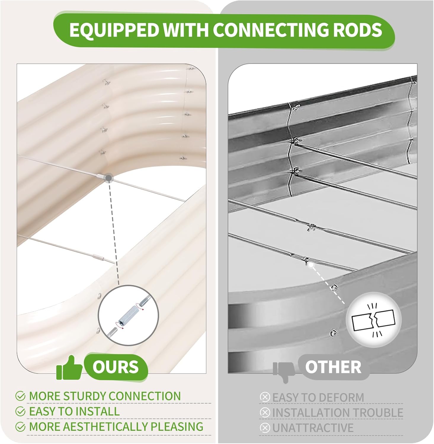 Galvanized Raised Garden Bed Outdoor- 2 Pcs Raised Beds for Gardening| Metal Planter Box, Steel Raised Garden Bed Kit with Gloves for Vegetables, Flower, Herbs (6x2x1.4FT, White)