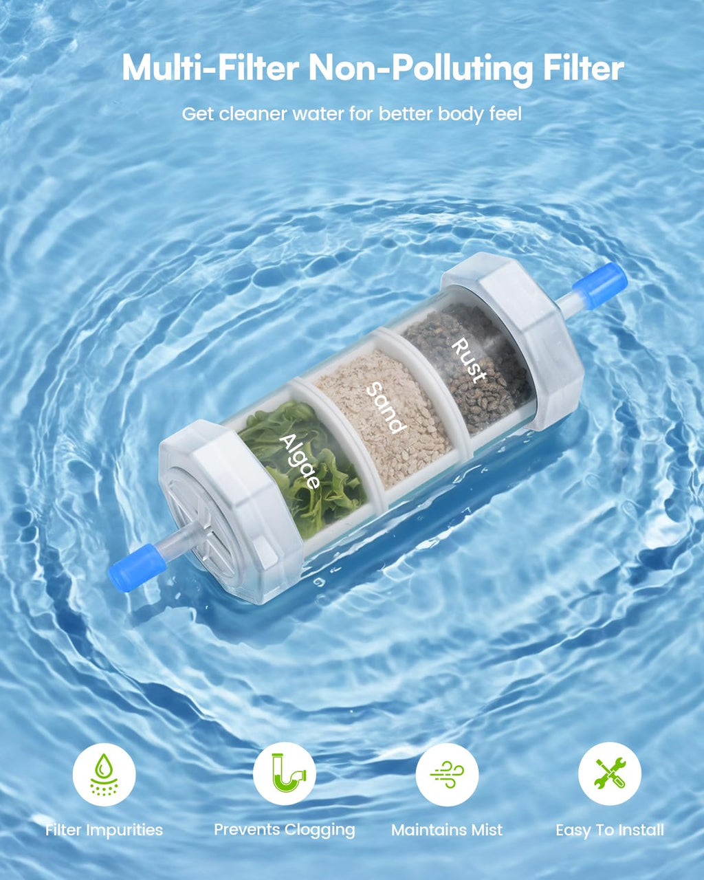 RAINPOINT Misters for Outside Patio - Upgraded 59FT(18M) Misting System Kit with Water Filter for Cooling Outdoor, 59FT Misting Line + 17 Mist Nozzles for Backyard Garden Porch Deck Greenhouse