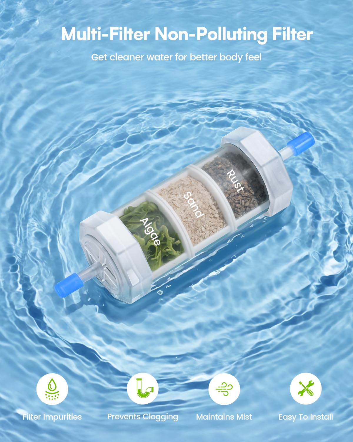 RAINPOINT Misters for Outside Patio - Upgraded 59FT(18M) Misting System Kit with Water Filter for Cooling Outdoor, 59FT Misting Line + 17 Mist Nozzles for Backyard Garden Porch Deck Greenhouse