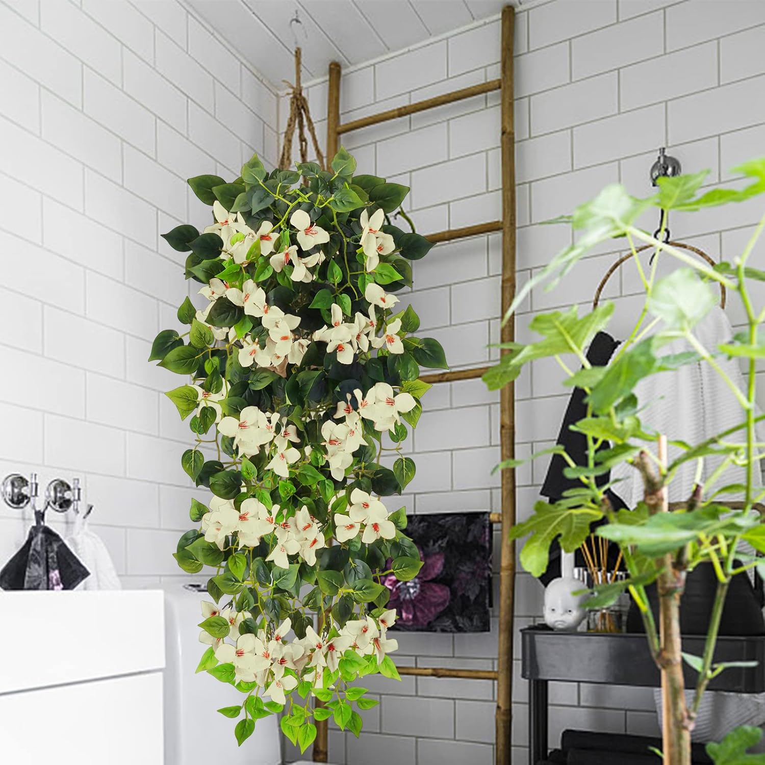 Artificial Hanging Flowers Bougainvillea, UV Resistant Fake Plastic Faux Flower Fabric Vine for Indoor Outdoor Garden Porch Eave Wedding Wall Décor