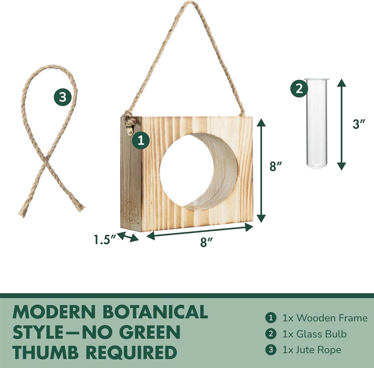 · GARDEN REPUBLIC · Propagation Stations Set of 3 - Propagation Vases for Plants - Hanging Wooden Wall Planter and Glass Test Tubes - Indoor Plant Holder, Hydroponic Decor