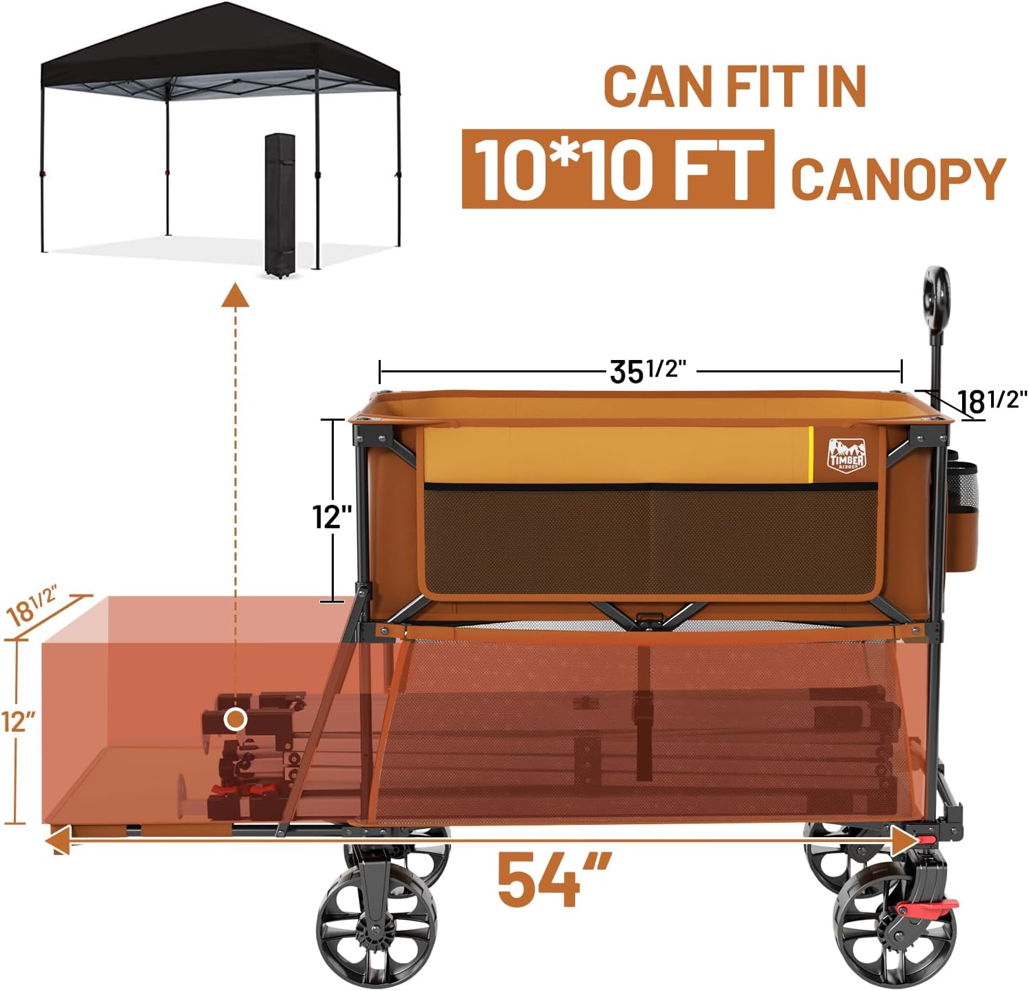 TIMBER RIDGE 400L Large Capacity Folding Double Decker Wagon with Brakes, 54" Extra Long Extender Wagon Cart, 660lbs Heavy Duty Collapsible Cart, All-Terrain Big Wheels for Camping, Sports, Shopping