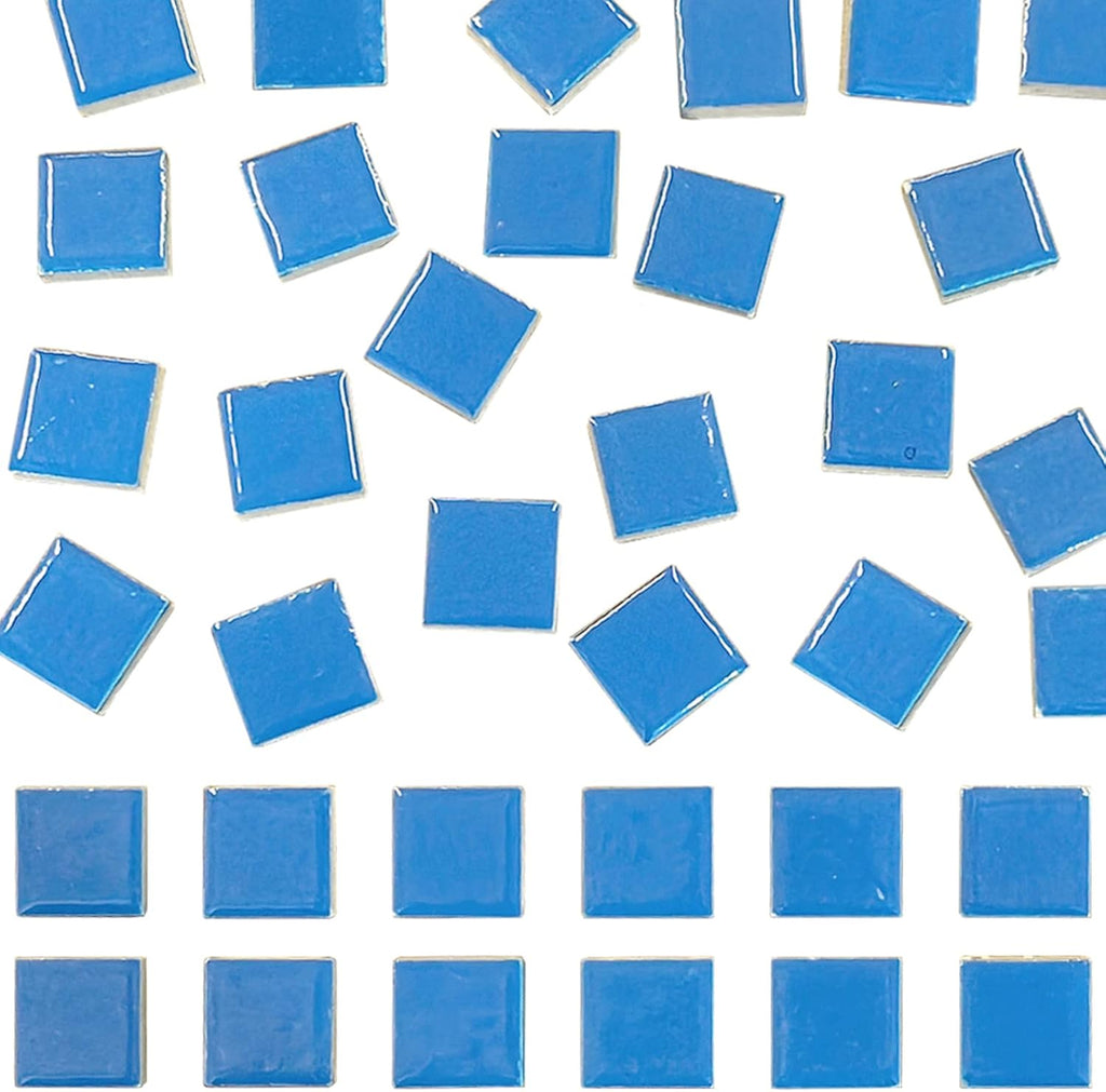 50 Pieces Blue Mosaic Tiles for Crafts 1" Ceramic Tiles Assorted Colors Square Ceramic Mosaic Project Supplies for Photo Frame Mosaic Stepping Stones Bath Old Pool Furniture Decor