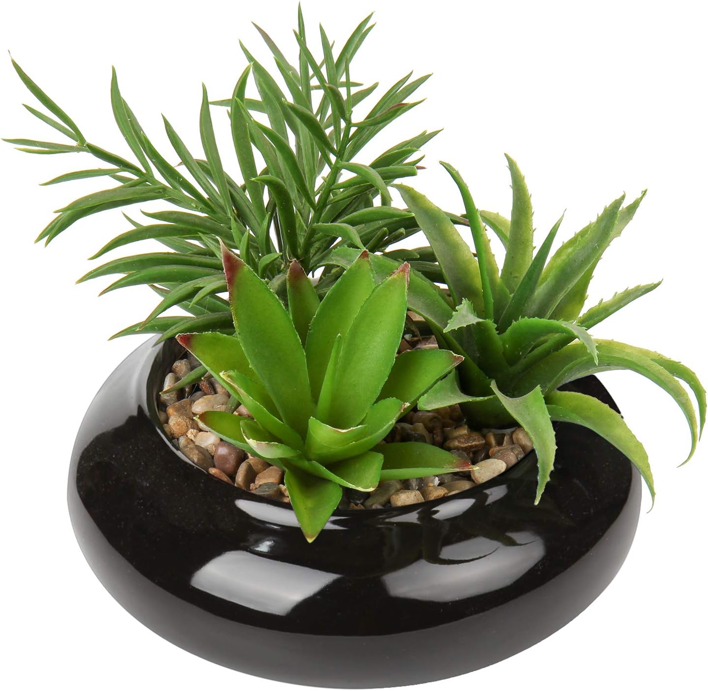 Hollyone Large Artificial Succulents Plants Faux Succulents in Pots Fake Succulent Potted Plants with Black Ceramic Pot for Home Decor Office Desk Bathroom Living Room Indoor & Outdoor Decorations