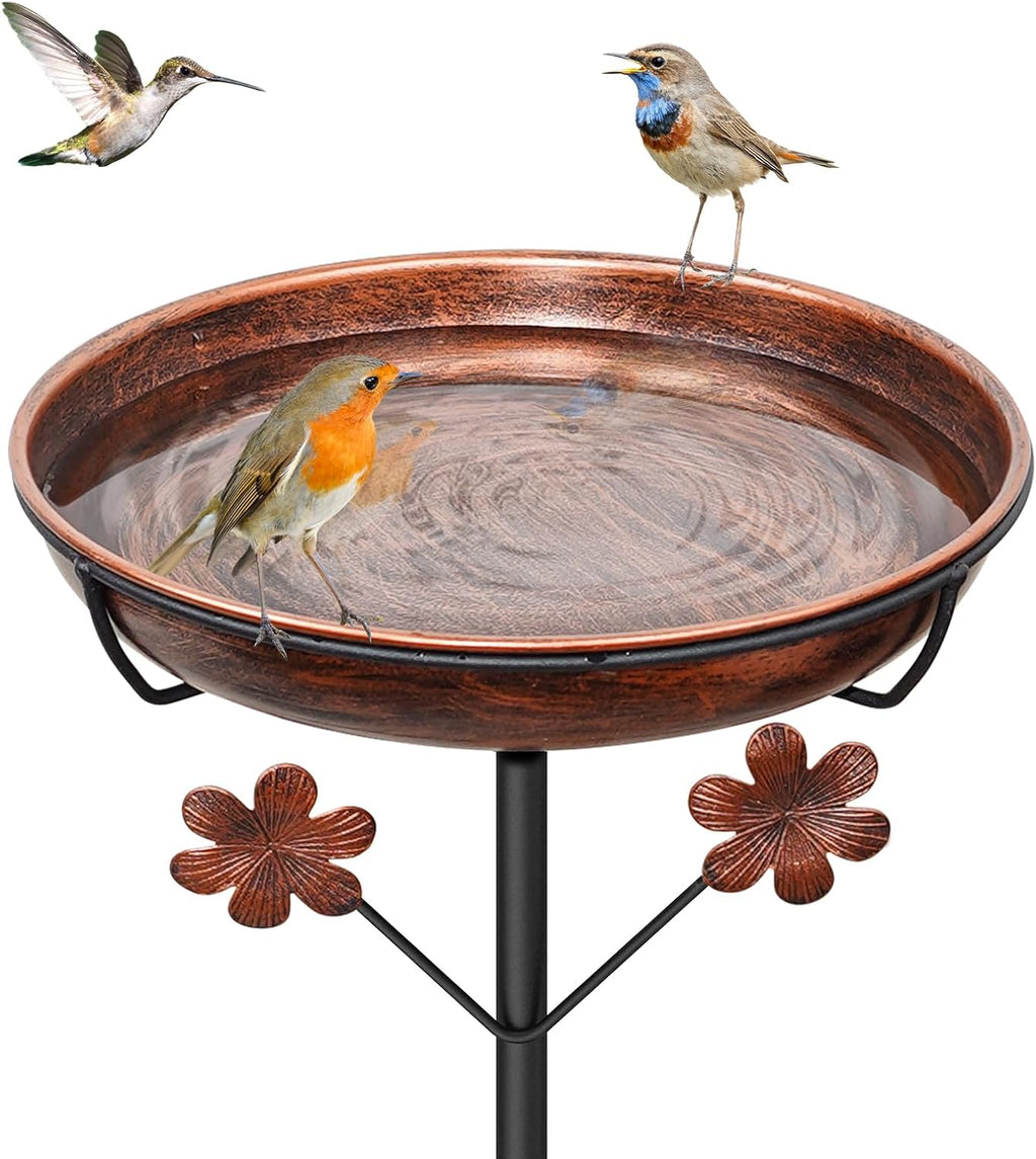 Metal Bird Bath for Outside, Freestanding Birdbaths Bowl Outdoor with Iron Stake, Vintage Spa Birdfeeder Feeder Bowl for Garden Patio Yard Lawn Decor, Easy to Clean