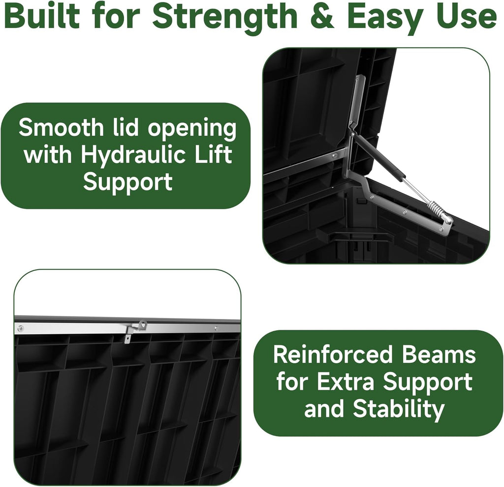 260 Gallon Outdoor Storage Box Waterproof, UV Resistant Resin Deck Box with Hydraulic Rod, Lockable Design and Enhanced Durability for Patio, Garden, and Poolside Use