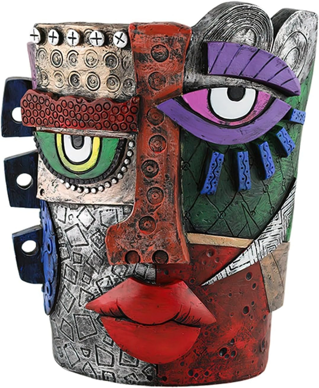 Picasso-Inspired Abstract Face Flower Pot | Unique Head Planter with Drainage Hole | Vibrant Colors & Quirky Art Decor (Abstract Human face)