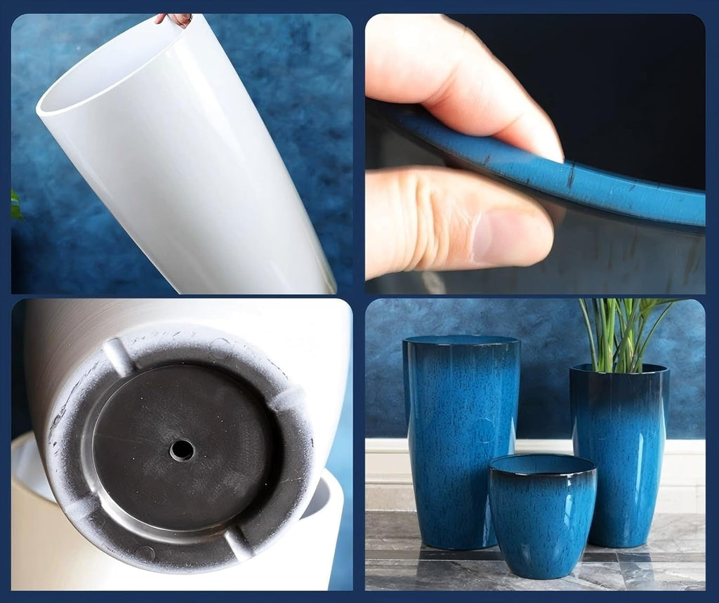 24,21,11 Inch Large Plastic Planters with Drainage Hole and Saucer - Set of 3 Tall Plant Pots Indoor Flower Pot Tall Round Planters Outdoor Large Tall Planter