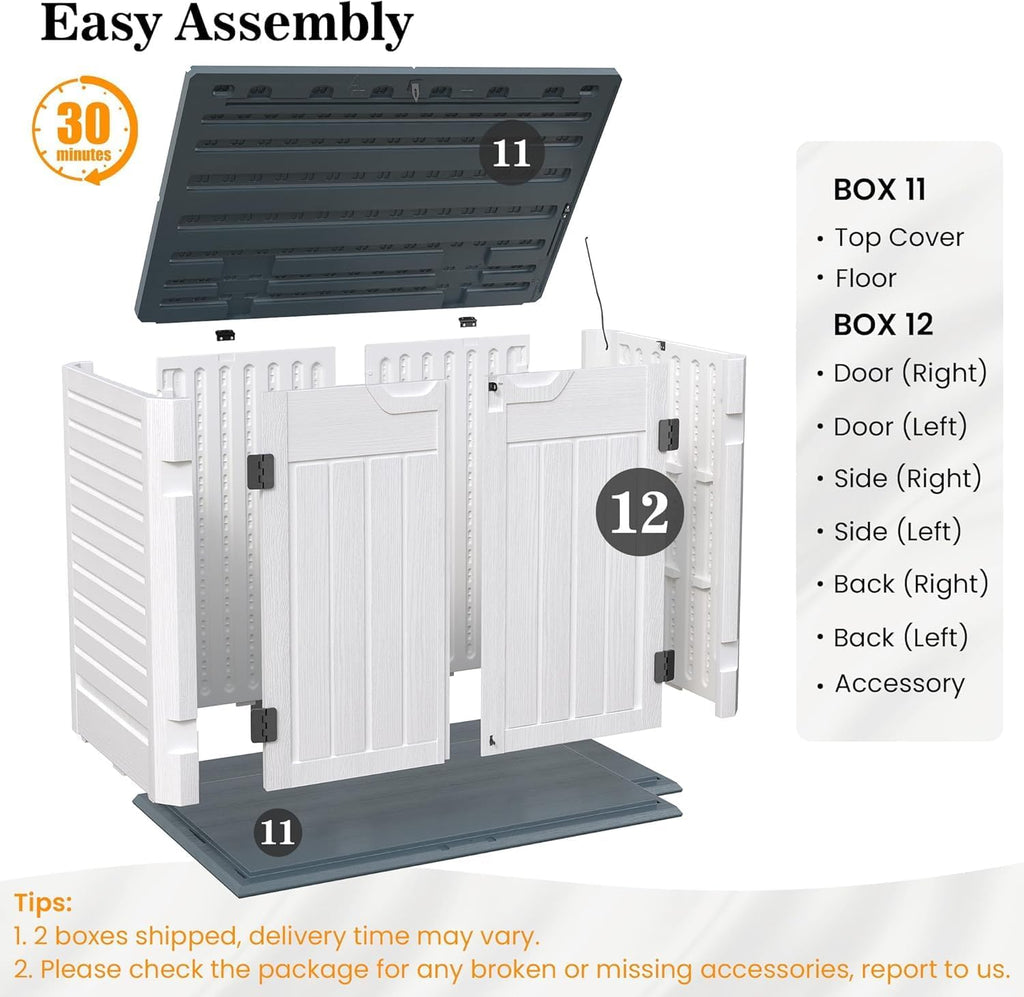 UDPATIO Outdoor Storage Cabinet 35 Cu Ft, Resin Horizontal Outdoor Trash Can Storage Box Lockable Shed 4 x 2 ft for Garbage, Garden Tools, Lawn Mowers