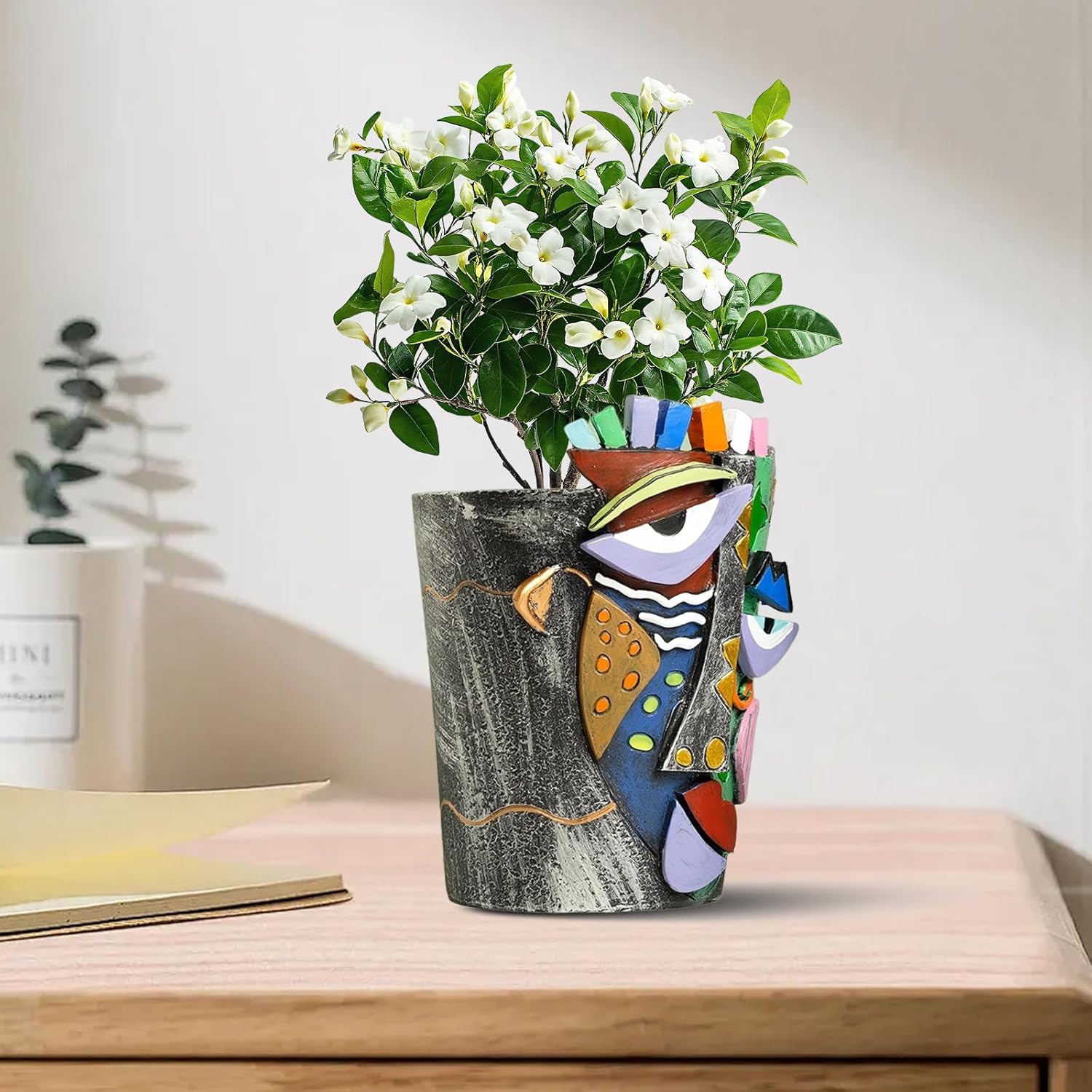 Picasso Abstract Face Planters Pots, Unique Abstract Flower Pot Head Planter Pot Ornaments Resin Brutalist Flowerpot with Drainage Hole for Indoor and Outdoor Plants Home Decor (Bronze)