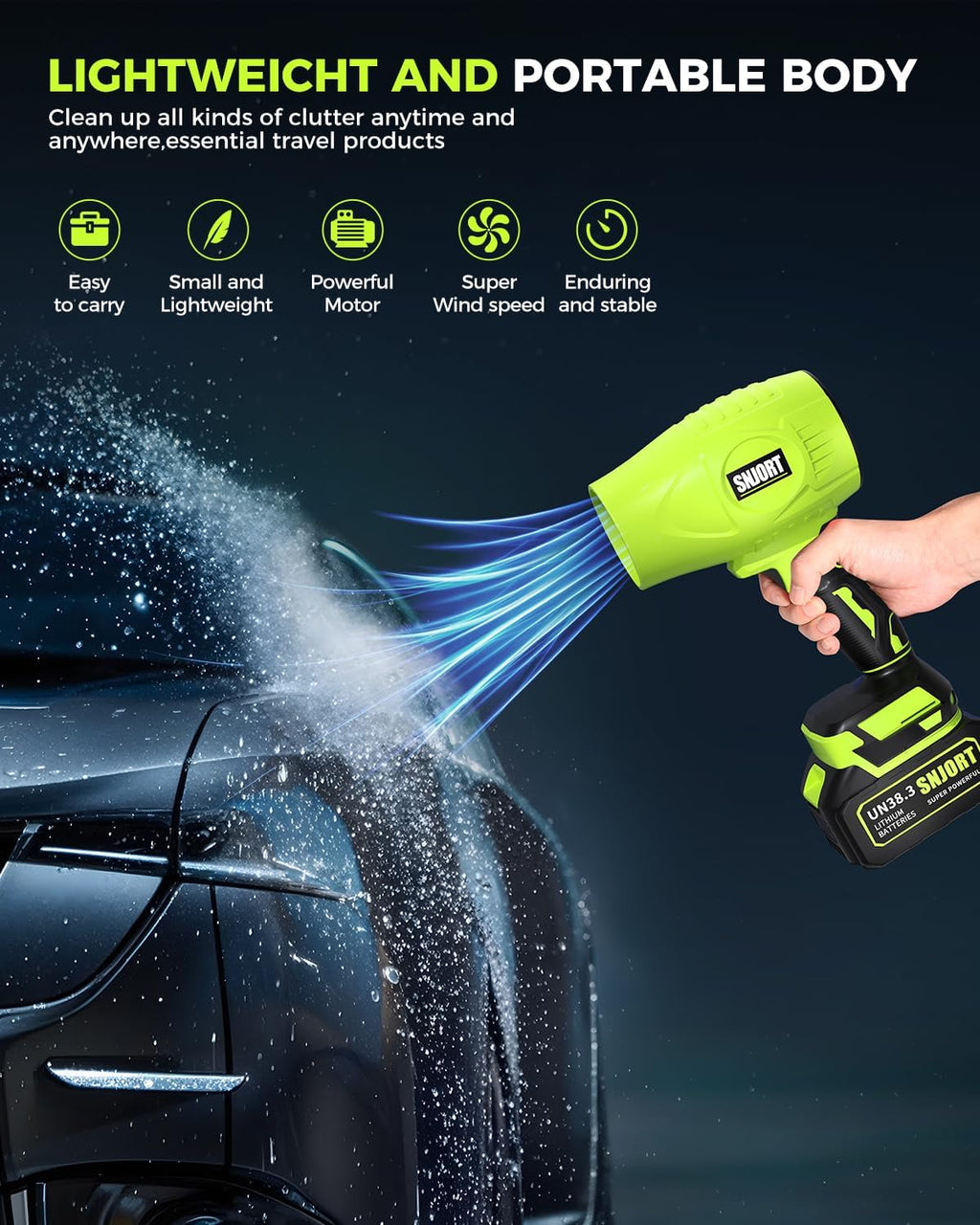 Leaf Blower Cordless with Battery and Charger, 800,000 RPM, Extended Nozzle, Lightweight Handheld Design,Blower for Patio Cleaning,car Blowing Water, Blowing Leaves and Dust（Bright Green）