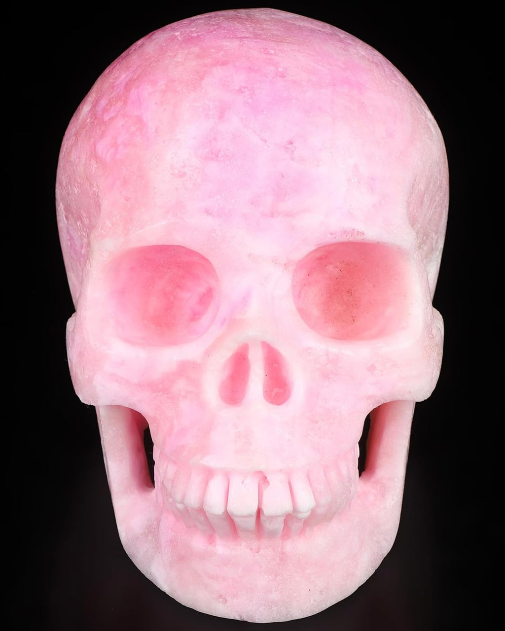 Skullis 5.1" Pink Aragonite Crystal Skull, Hand Carved Gemstone Fine Art Sculpture, Reiki Healing Stone Statue.1469