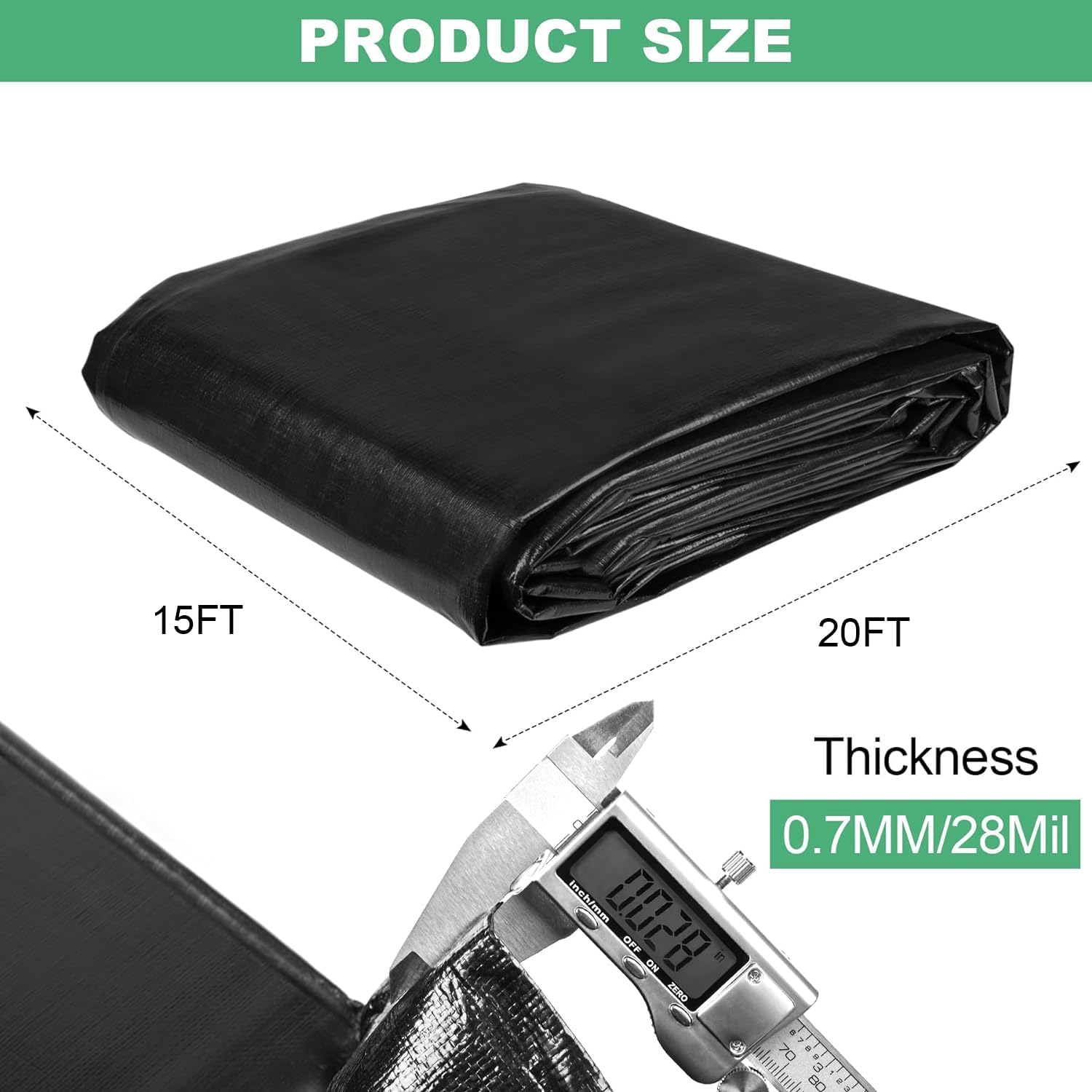 MYFAMIREA 15 x 20FT Pond Liner, 28Mil PE Preformed Pond Liner with 14 Hemmed Edge Buttonholes Sun Resistant Easy Cutting for Outdoor Ponds, Fish Koi Ponds, Garden Fountain, Waterfall Ponds