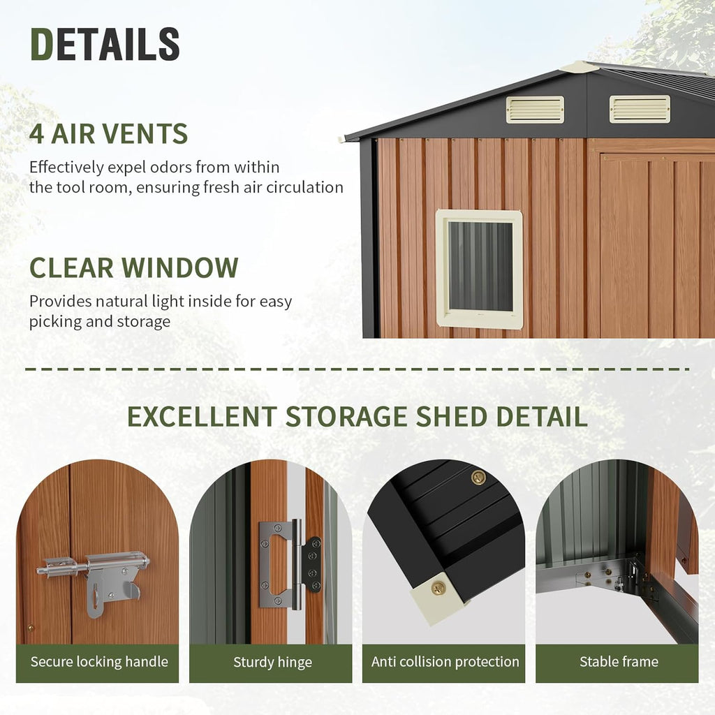 Outdoor Storage Shed 6x4 Ft, Lockable Metal Garden Shed with Window, Tool Shed Tiny House Vertical Outside Storage Building for Backyard, Lawn, Patio, Bike