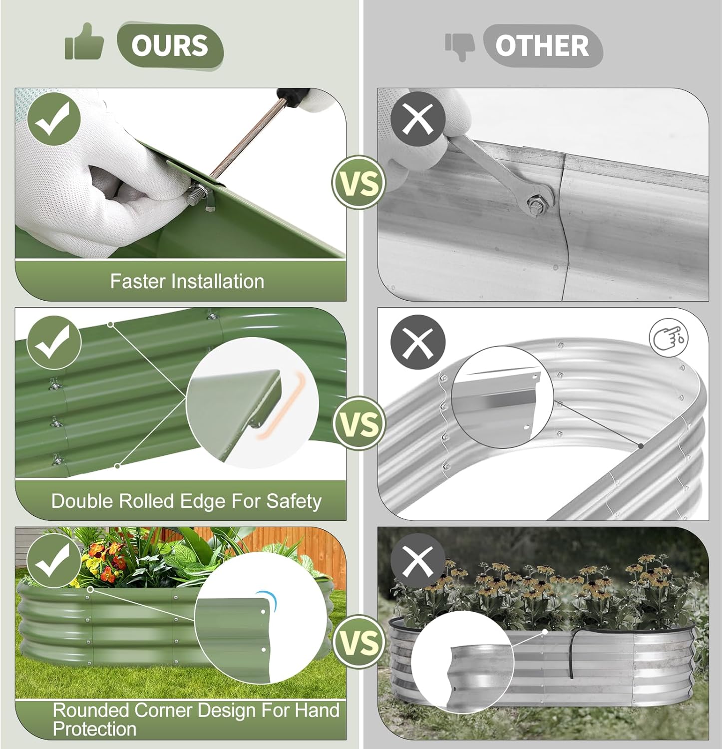 Galvanized Raised Garden Bed Outdoor- 2 Pcs Raised Beds for Gardening| Metal Planter Box, Steel Raised Garden Bed Kit with Gloves for Vegetables, Flower, Herbs (4x2x1.4FT, Green)