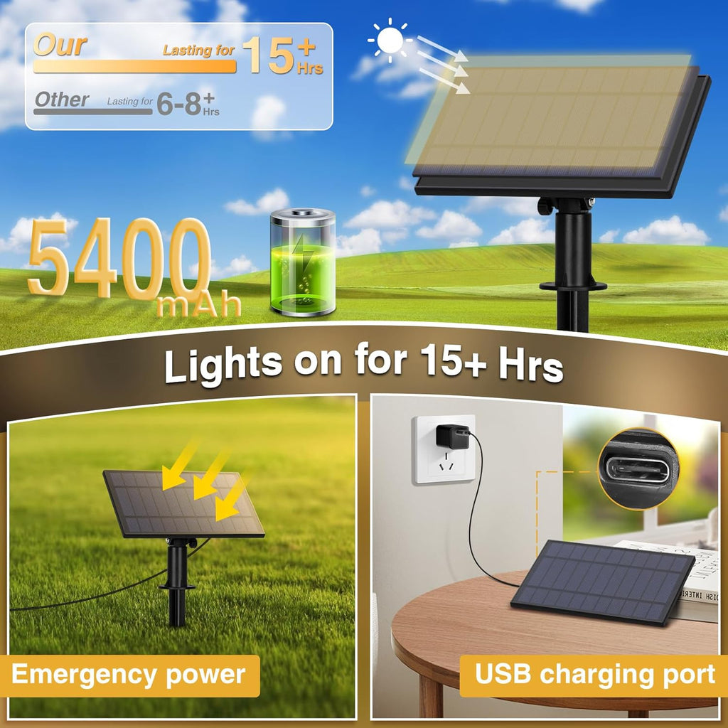 ZJOJO Solar String Lights Outdoor Waterproof 120FT,Solars Light Outdoor with 30 Shatterproof Bulbs IP65, Patio Lights SolarPowered &USB Port, LED String SolarLights for Outside Decor