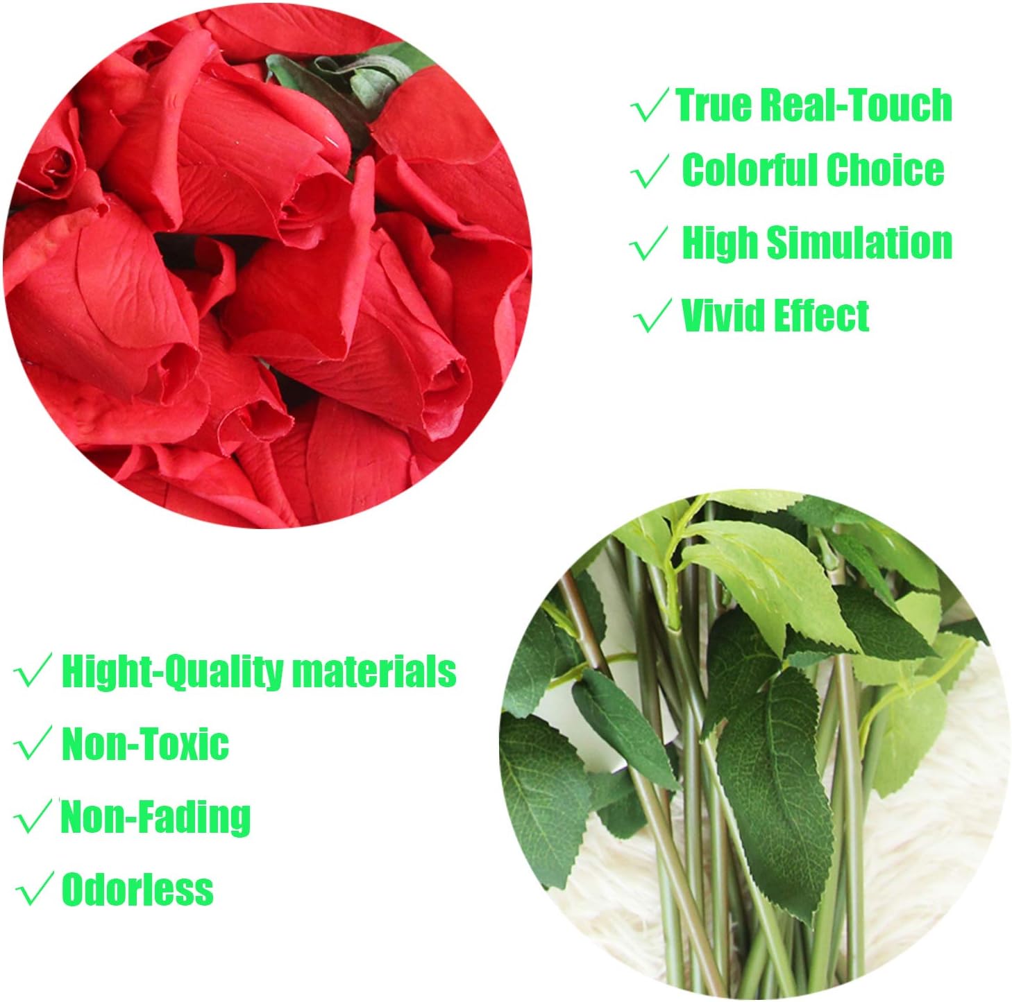 12pcs Real Look Artificial Rose Buds, 22 Inch Real Touch Silk Rosebud, Realistic Design Artificial Flower with Real Feel Petals,Silk Flower Bud for Wedding Home Décor,Red