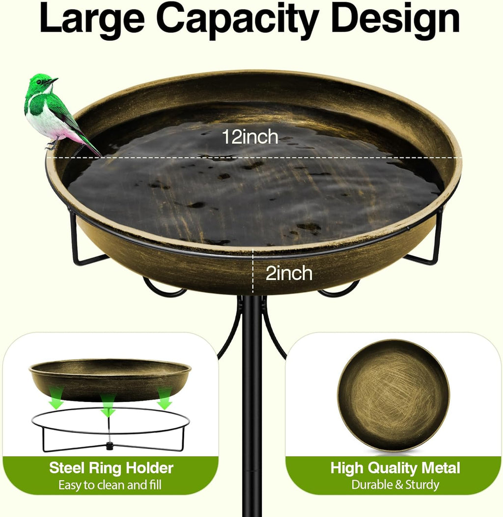 Daoeny 35In Metal Bird Bath for Outside, Vintage Bird Bath Bowl, Detachable Birdbath & Birdfeeder with 5 Prongs Base Stake, Bird Baths for Outdoors Garden Yard Lawn Decor (Antique Golden)