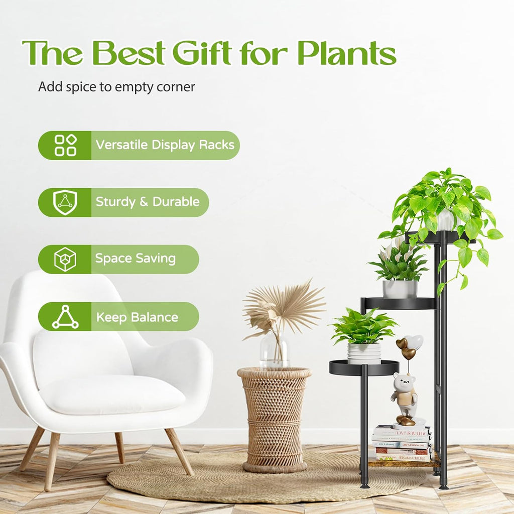 Plant Stand Indoor Outdoor Clearance, 4 Tier Tall Corner Metal Flower Pot Shelf Holder, Multiple Heavy Duty Plants Display Rack for Patio Orchid Office Porch Living Room Garden Balcony, Black