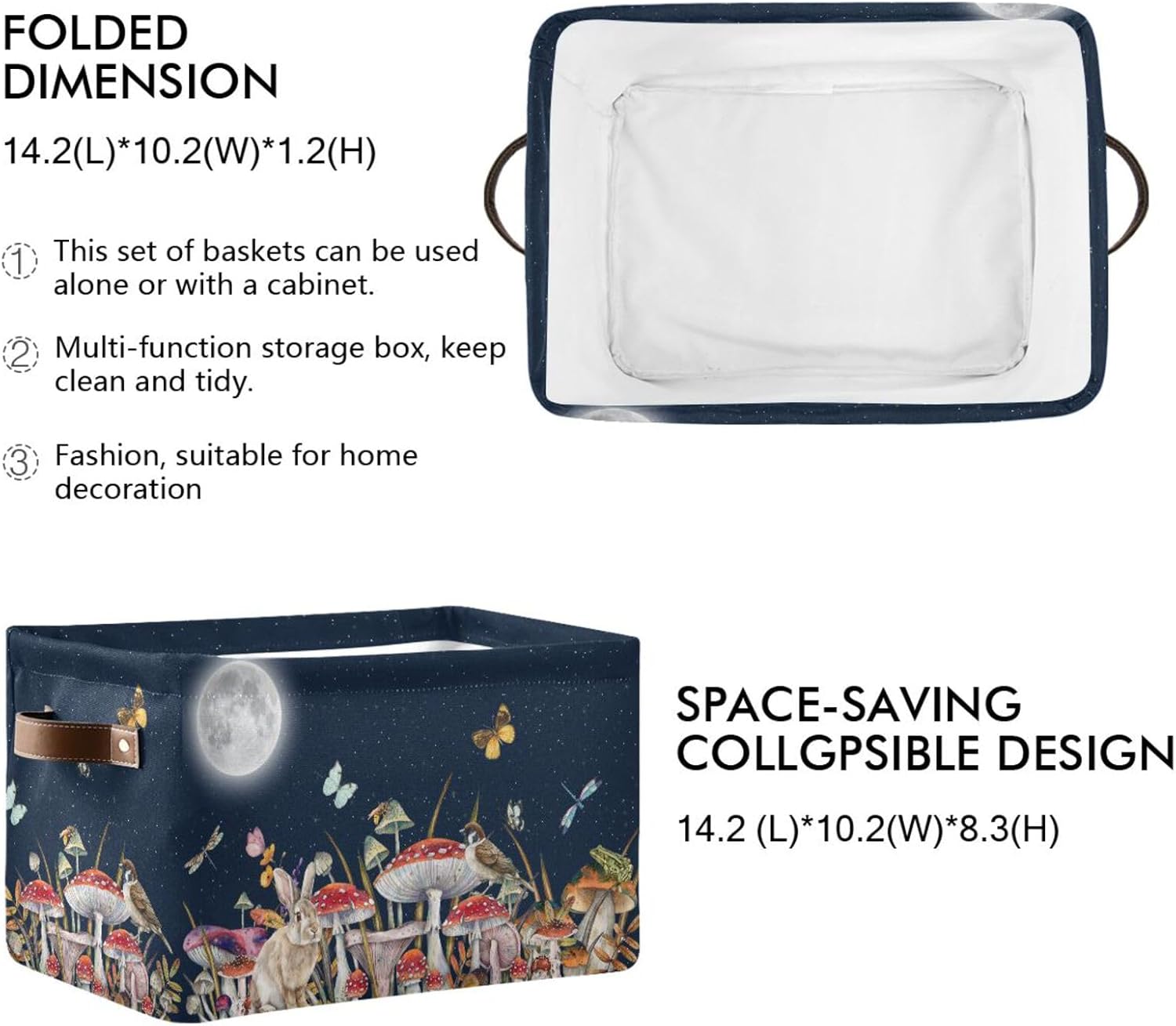 Mushroom Rectangular Storage Basket Bird Butterfly Rabbit Moon Organizer Bin Shelf Baskets For Home Office Dorm