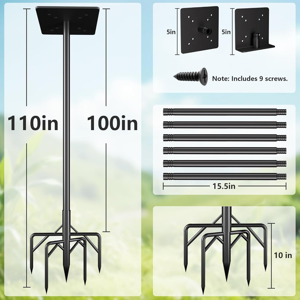 Bird Feeder Pole Kit 110 Inch,Bird House Pole for Outdoors Heavy Duty,5 Base Prongs Adjustable Birds Feeder Stand for House