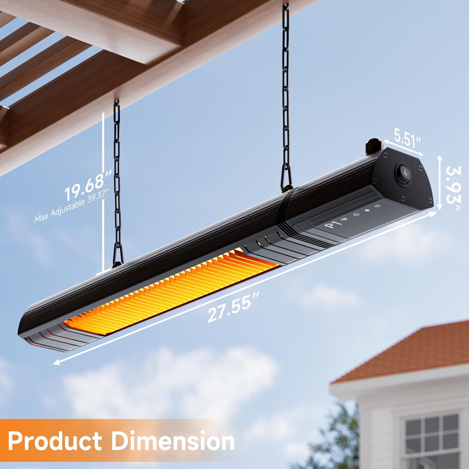 Ceiling Electric Outdoor Heater Wall-Mounted Hanging Patio 1500W Infrared 9 Heat Levels, 24H Timers, 1s Heating Carbon Fiber Tube Wall Heater for Gazebo, Balcony