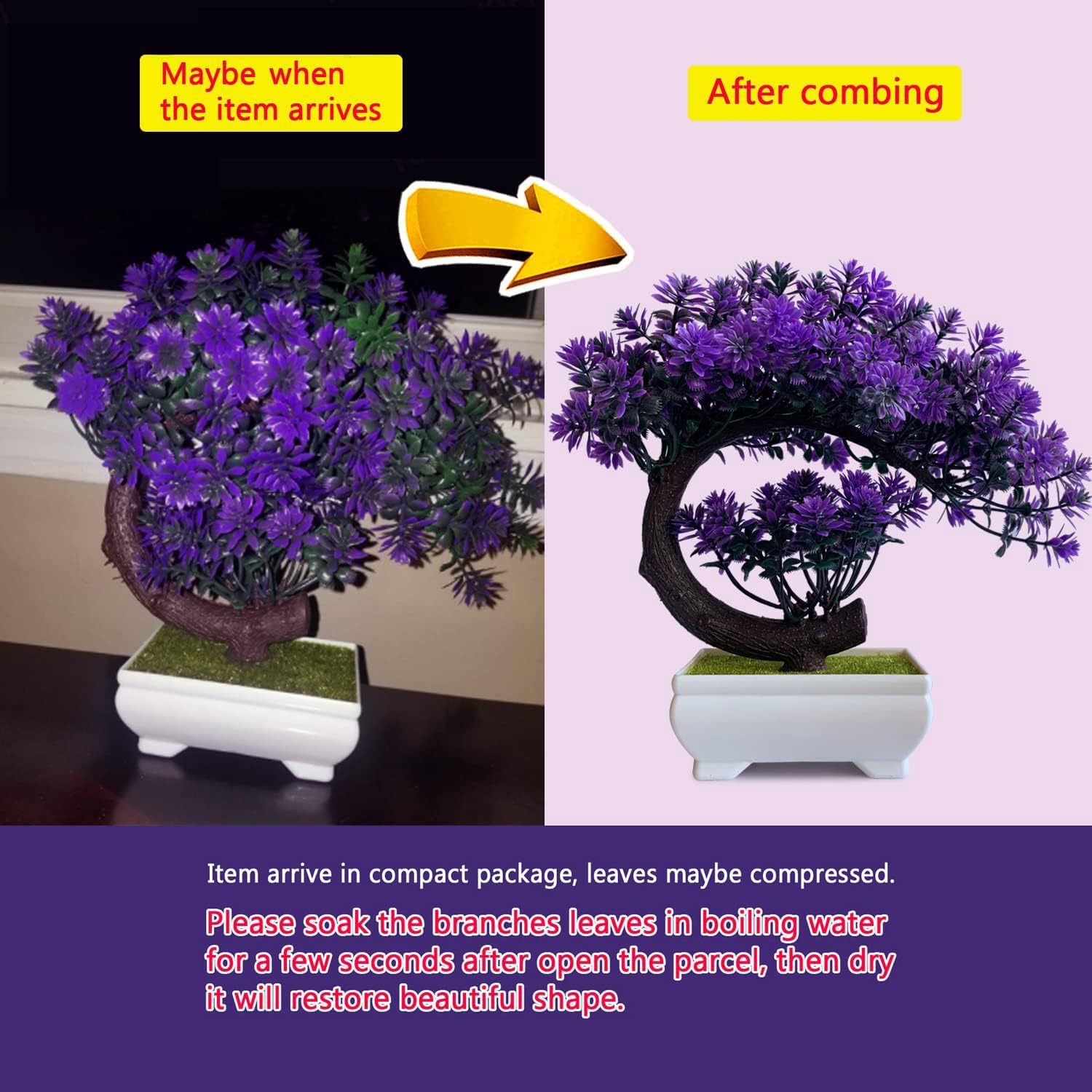 Small Artificial Plants Greenery Desktop Bonsai - Purple Plastic Fake Plants for Home Decor Indoor Bookshelf Office Desk Bathroom Room Decor, Tall 8.5"