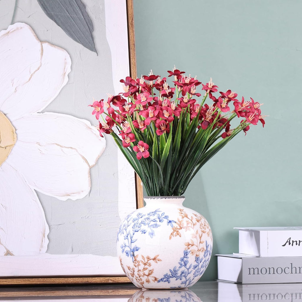 Blue-and-White Vintage Round vase, Chinese-Style Porcelain Blue vase, Suitable for Home Decor, Living Room Coffee Table, Office, Rustic Farmhouse Dining Table Centerpiece, and Tabletop Decoration.