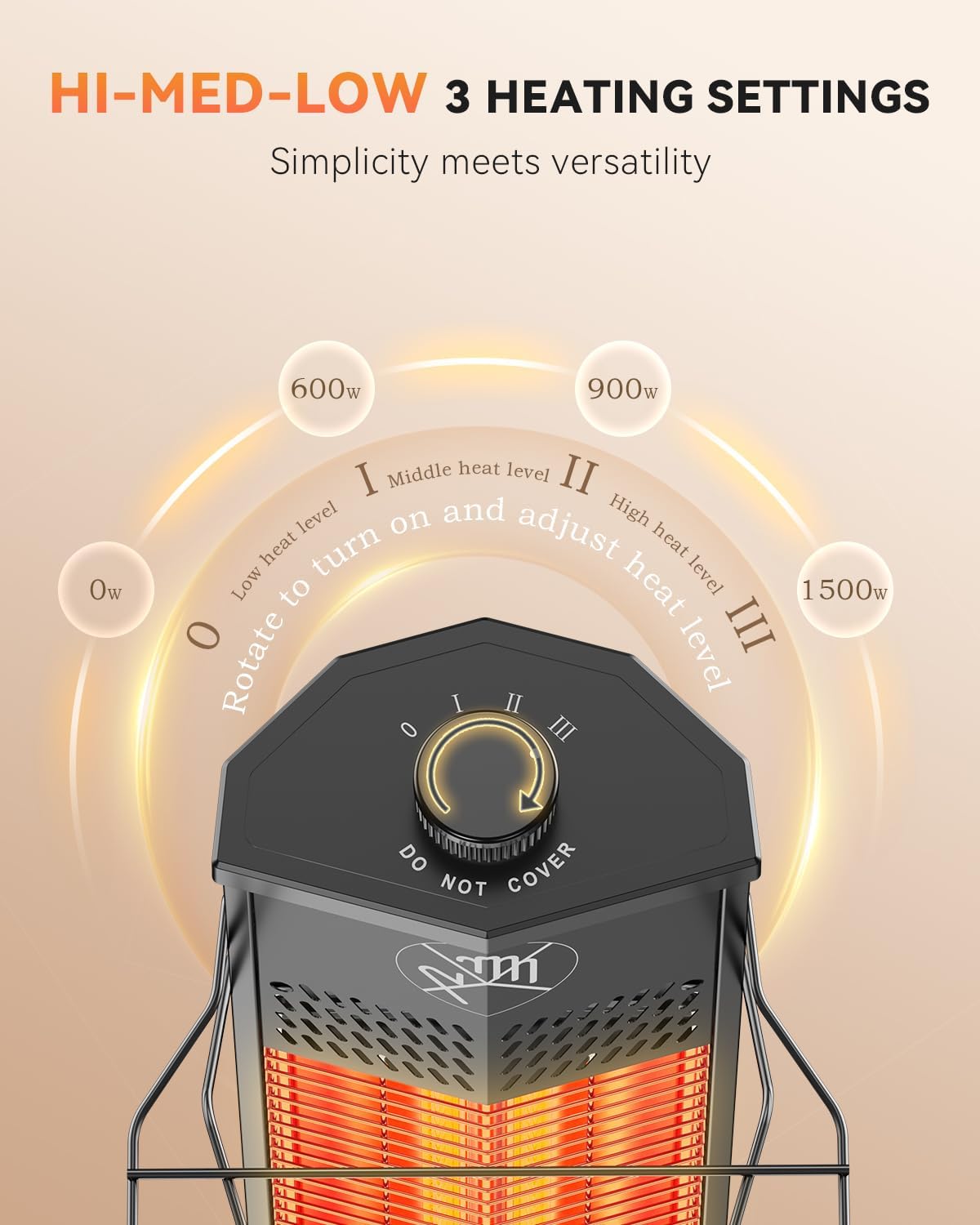 Patio Heater for Outdoor Use,1500W Infrared, 36 in Portable Tower Heater, 3 Levels, IPX5 Waterproof, Tip-Over&Overheat Protection for Garage, Indoor, Large Room, Backyard, Home