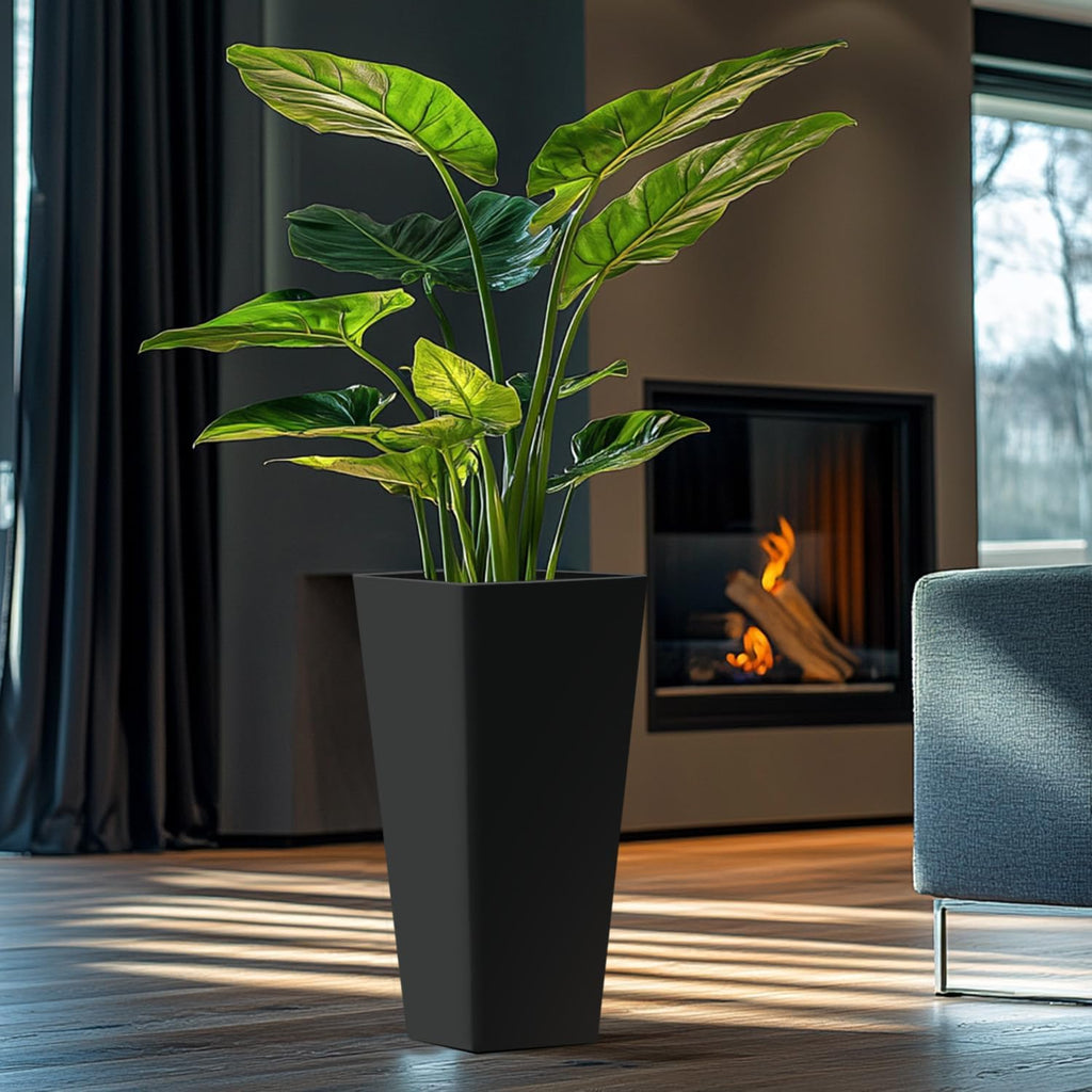 Taper Outdoor Planter, Indoor Resin Plant Pots, 2-Pack (28 inch, Black)