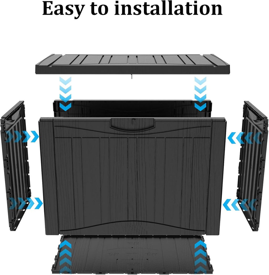 45 Gallon Outdoor Storage Box Waterproof Lockable Resin Deck Box Large, Patio Storage Bin for Pool Accessories Cushion Furniture, Garden Tools, UV-Resistant Outside Delivery Black