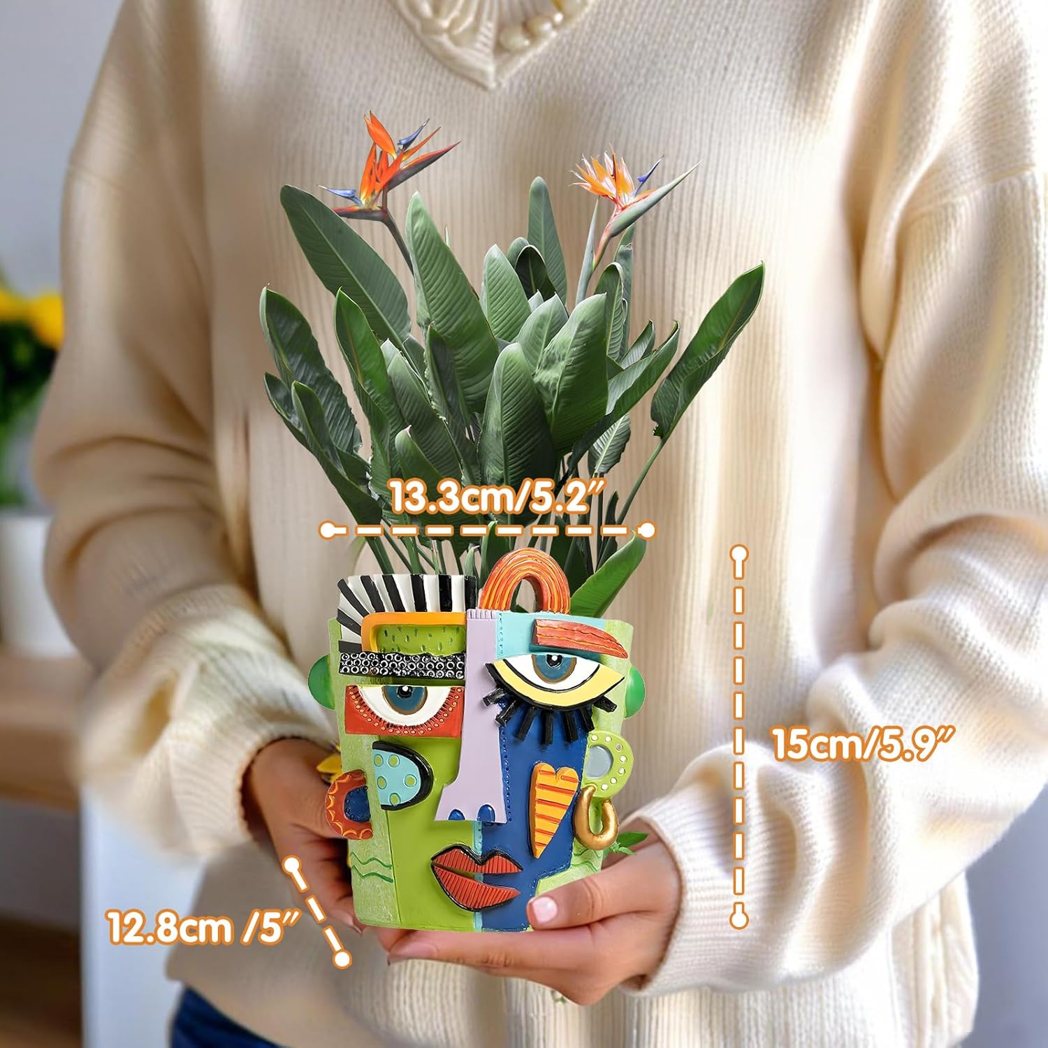 Picasso Abstract Face Planters Pots, Unique Abstract Flower Pot Head Planter Pot Ornaments Resin Brutalist Flowerpot with Drainage Hole for Indoor and Outdoor Plants Home Decor (Green, S)