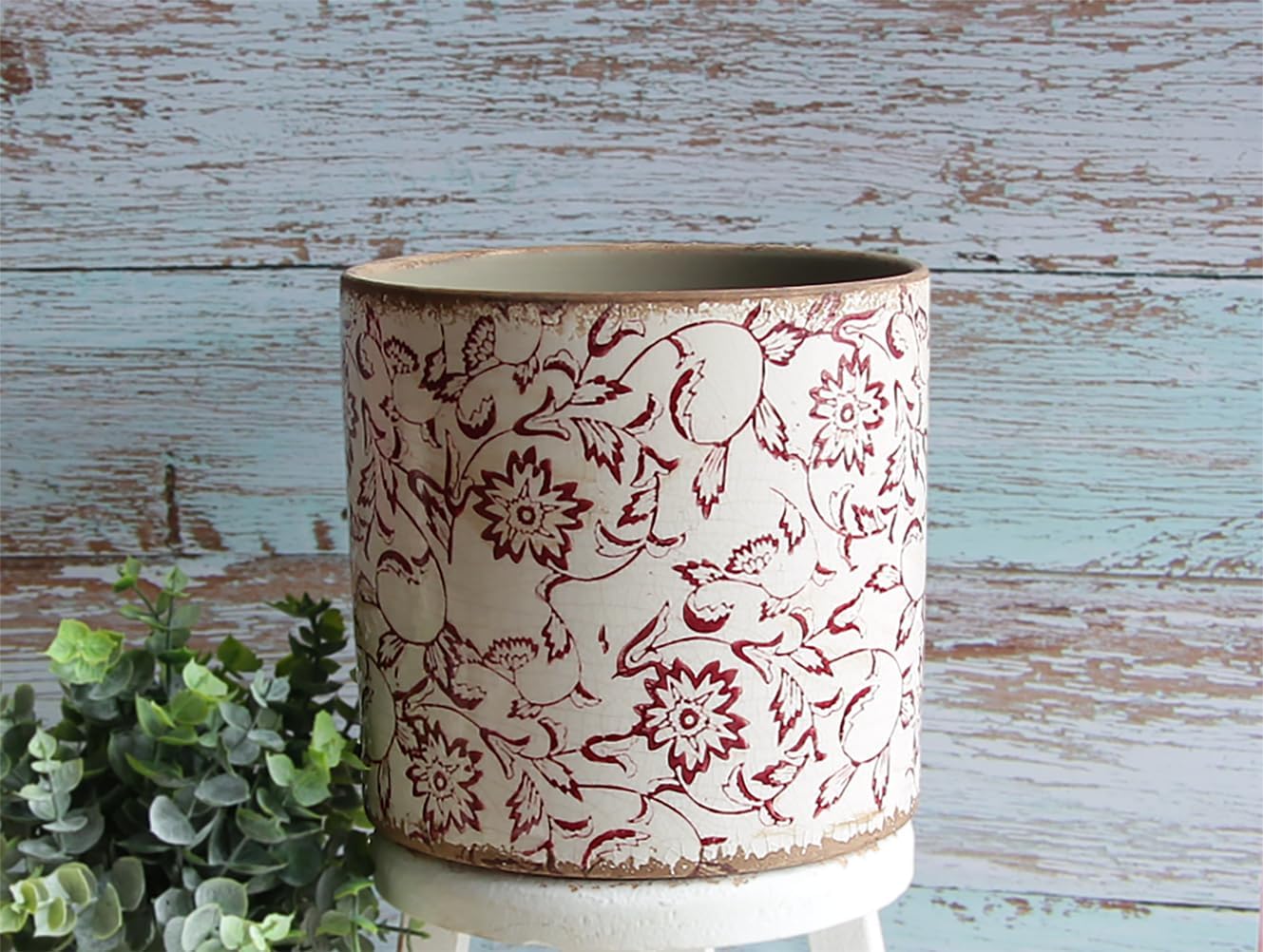 7.48in. Planters for Indoor Outdoor Plants, Rustic Pots for Plants, Vintage Plant Pots Indoor, Tuscan Indoor Tree Pot, Crackle Glazed Planter, Red Flower Pot Outdoor for Garden, Large