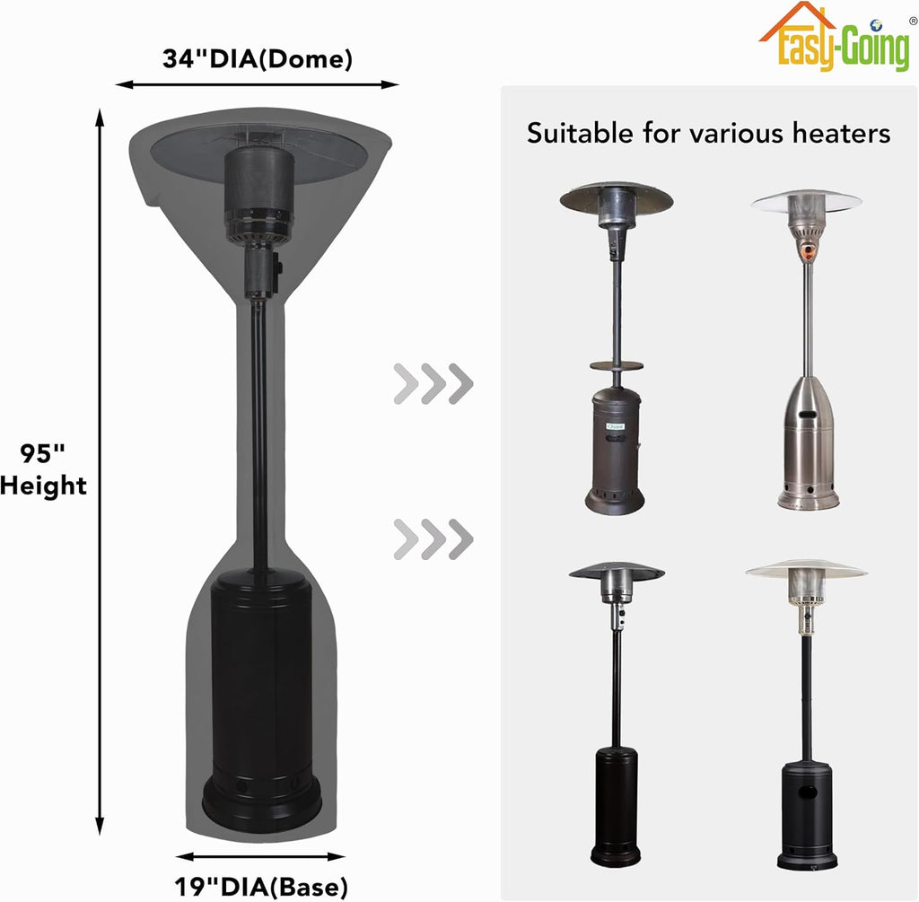 Easy-Going Stand-Up Patio Heater Cover with Zipper and Storage Bag, Waterproof Outdoor Heater Cover Dustproof, UV-Resisant, Wind-Resistant (95" H x 34" D x 19" B, Black)