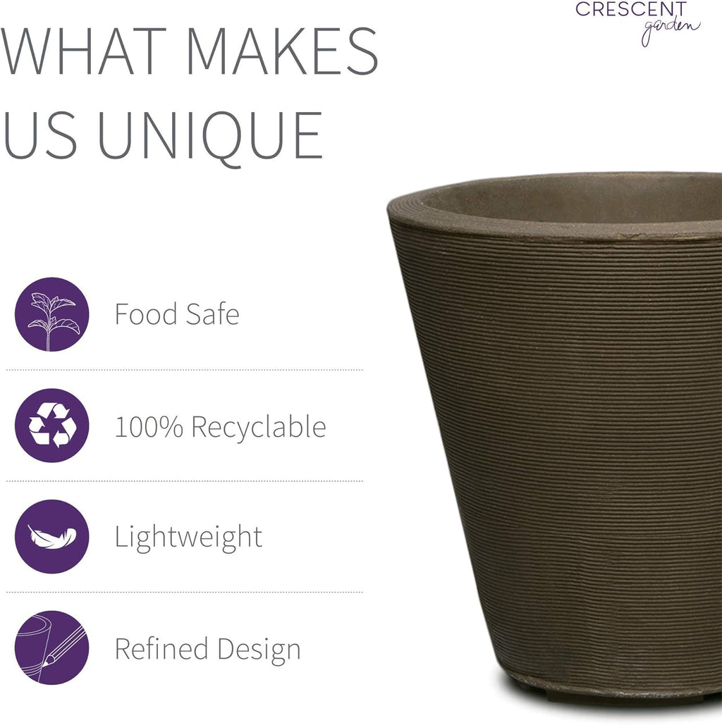 Crescent Garden Madison Planter– Weather-Resistant, Double Walled Indoor/Outdoor Plant Pot with Drain Hole – Durable All-Season Flower Container, 14" W (Old Bronze)