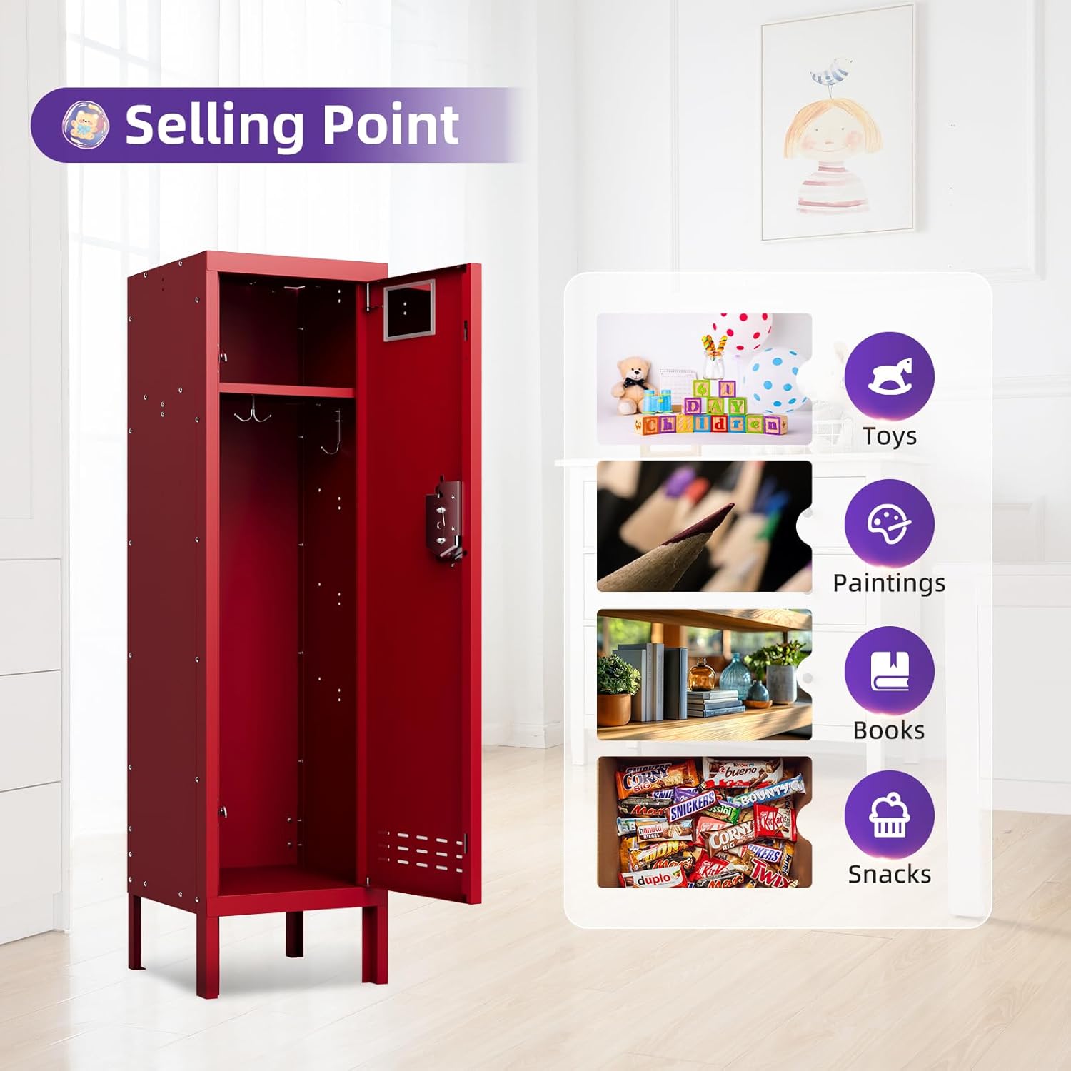 Metal Cabinet Home Office Storage, Lockable Steel Locker with Door, 54" Height, Multi-Purpose for Home, Office, Gym, School, Garage