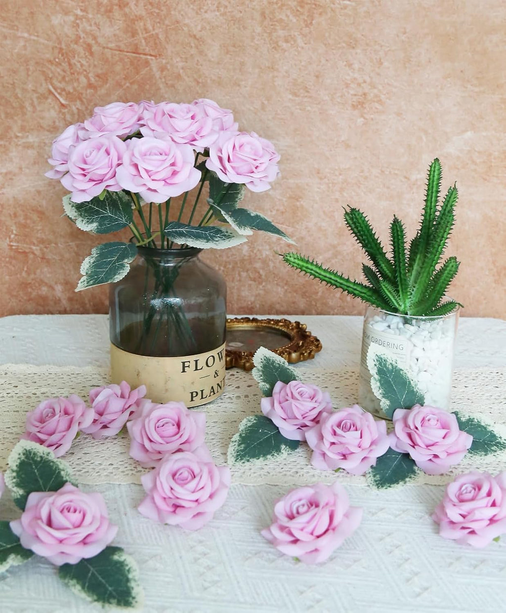 Velvet Rose Artificial Flower 25pcs Fake Pink Rose Flowers Heads Faux Silk Flowers Heads for DIY Wedding Home Party Baby Shower Decor(Pink)