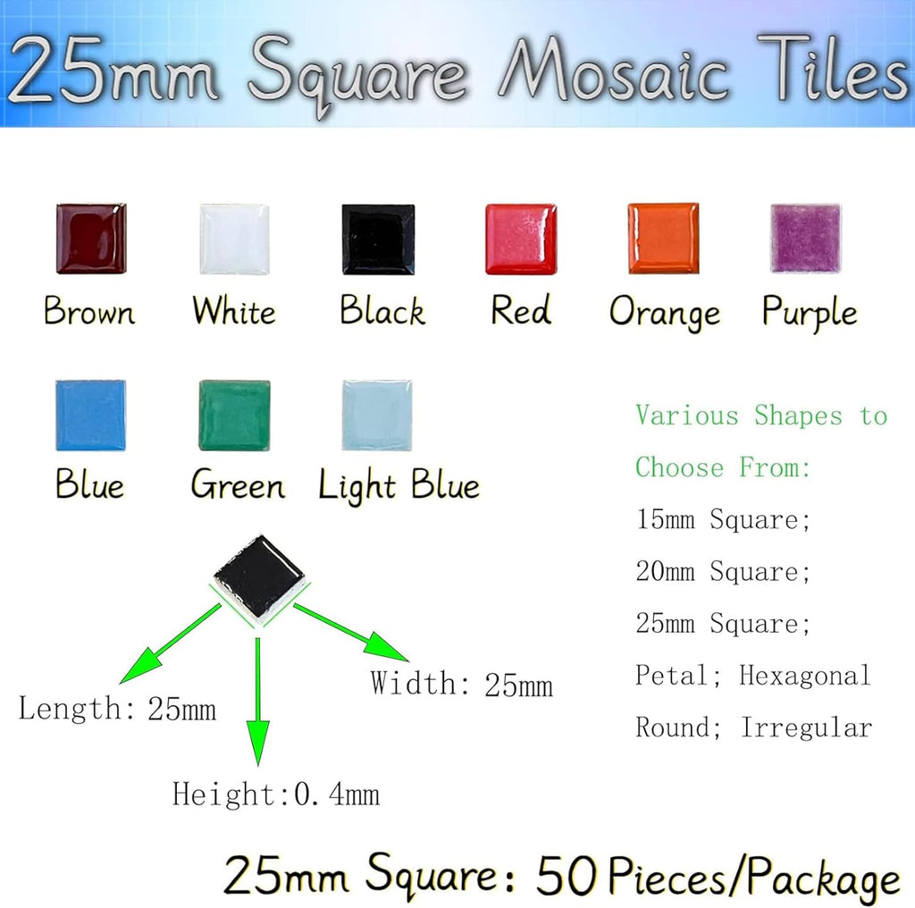 50 Pieces Orange Mosaic Tile for Crafts 1" Ceramic Tile Assorted Colors Square Ceramic Mosaic Project Supplies for Photo Frame Mosaic Stepping Stones Bath Old Pool Furniture Decor