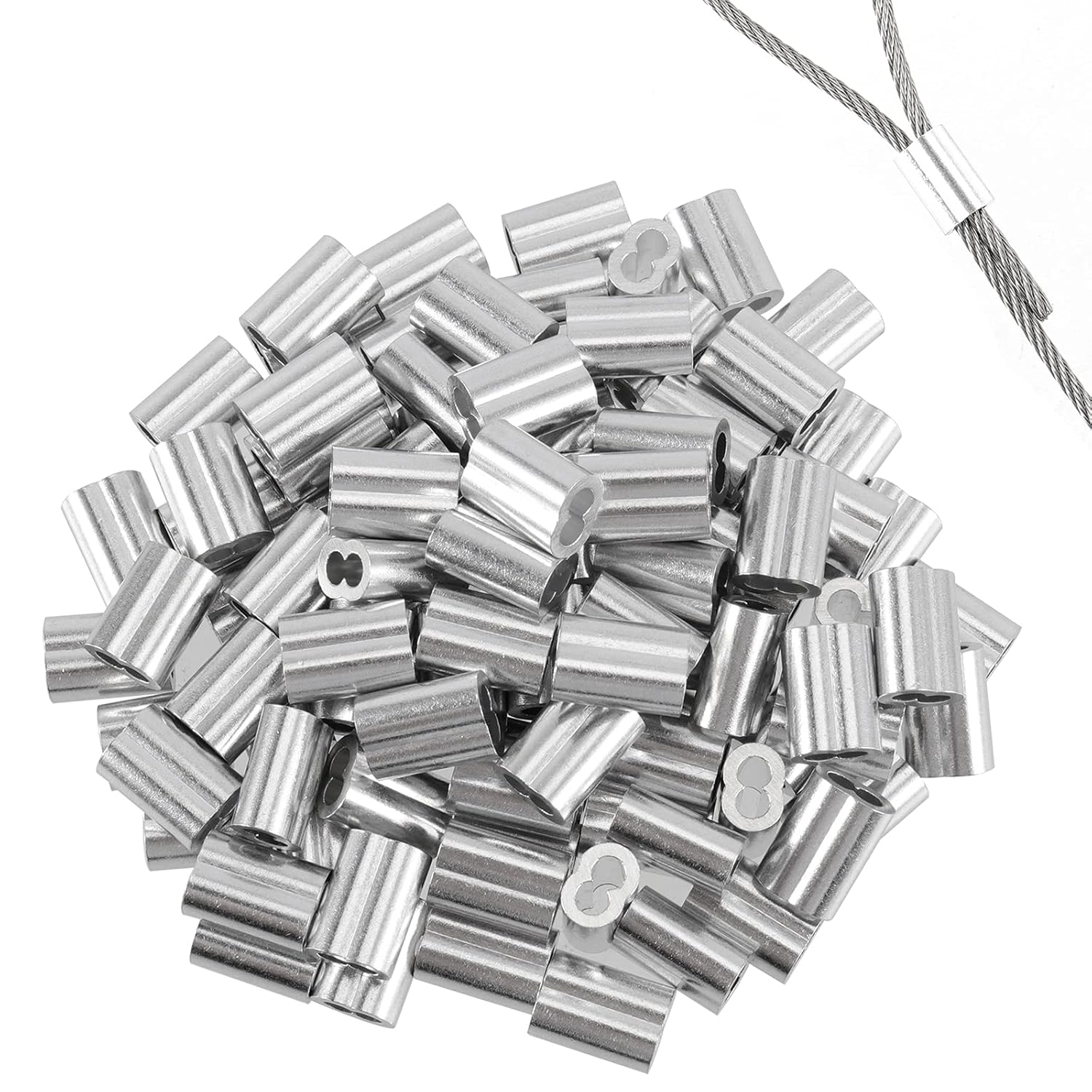 1/8 Inch 200 FT 316 Stainless Steel Wire Cable, 7x7 Inch Aircraft Cable, Wire Rope 100 PCS Strand Construction Braided with Crimping Sleeves, 660lbs/300kg Breaking Strength