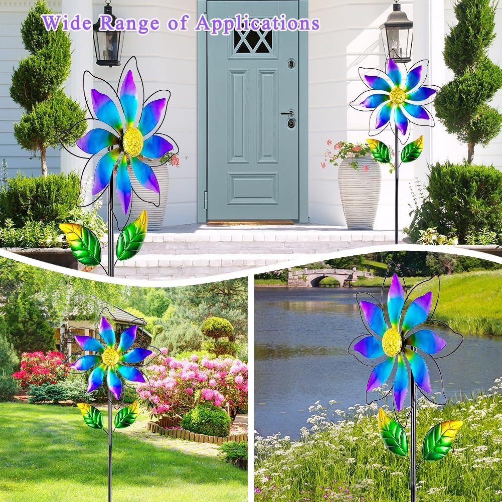 14'' Wind Spinners Outdoor, Flower Kinetic Wind Sculpture & Spinners, Metal Wind Spinners for Yard Garden Patio Decor (Purple)