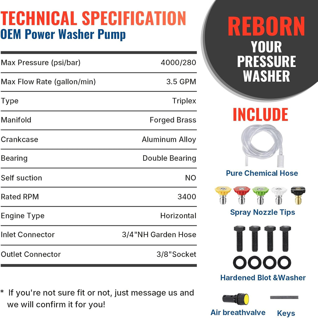 YAMATIC Horizontal Triplex Plunger Pressure Washer Pump 1" Shaft 4000 PSI 3.5 GPM, Replacement for Simpson AAA 90034, 90039,90038, Honda GX340, GX390, GX270 for Industrial Gas Powered Washers