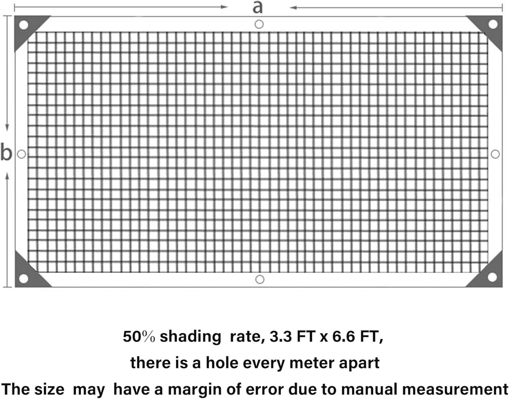 winemana 50% Black Shade Cloth, 3.3 x 6.6 FT Durable Mesh Tarp with Grommets, Garden Sunblock Shade Cloth Shading Antifreezing for Plants Cover, Greenhouse, Barns Kennel, Patio, Tomatoes