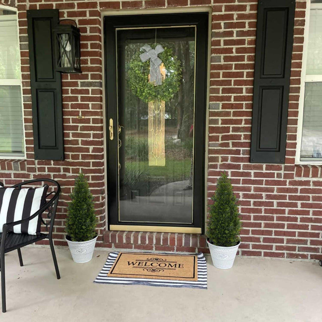 Aveyas 3ft Artificial Cedar Topiary Trees for Outdoor Front Porch Door, 3 Feet Faux Potted Plants Evergreen Fake Pine Cypress Tree for Outside Home Decor (3 ft Tall) - Set of 2 Pack