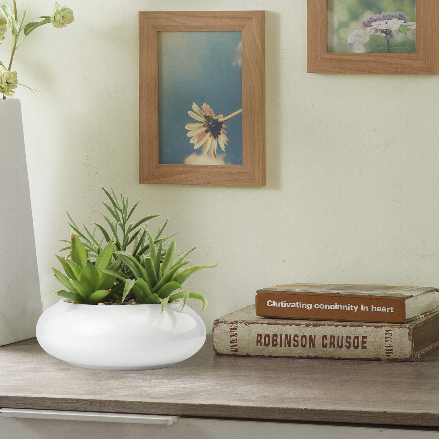 Hollyone Large Artificial Succulents Plants Faux Succulents in Pots Fake Succulent Plastic Potted Plants with White Ceramic Pot for Home Decor Office Desk Bathroom Shelf Living Room Decoration