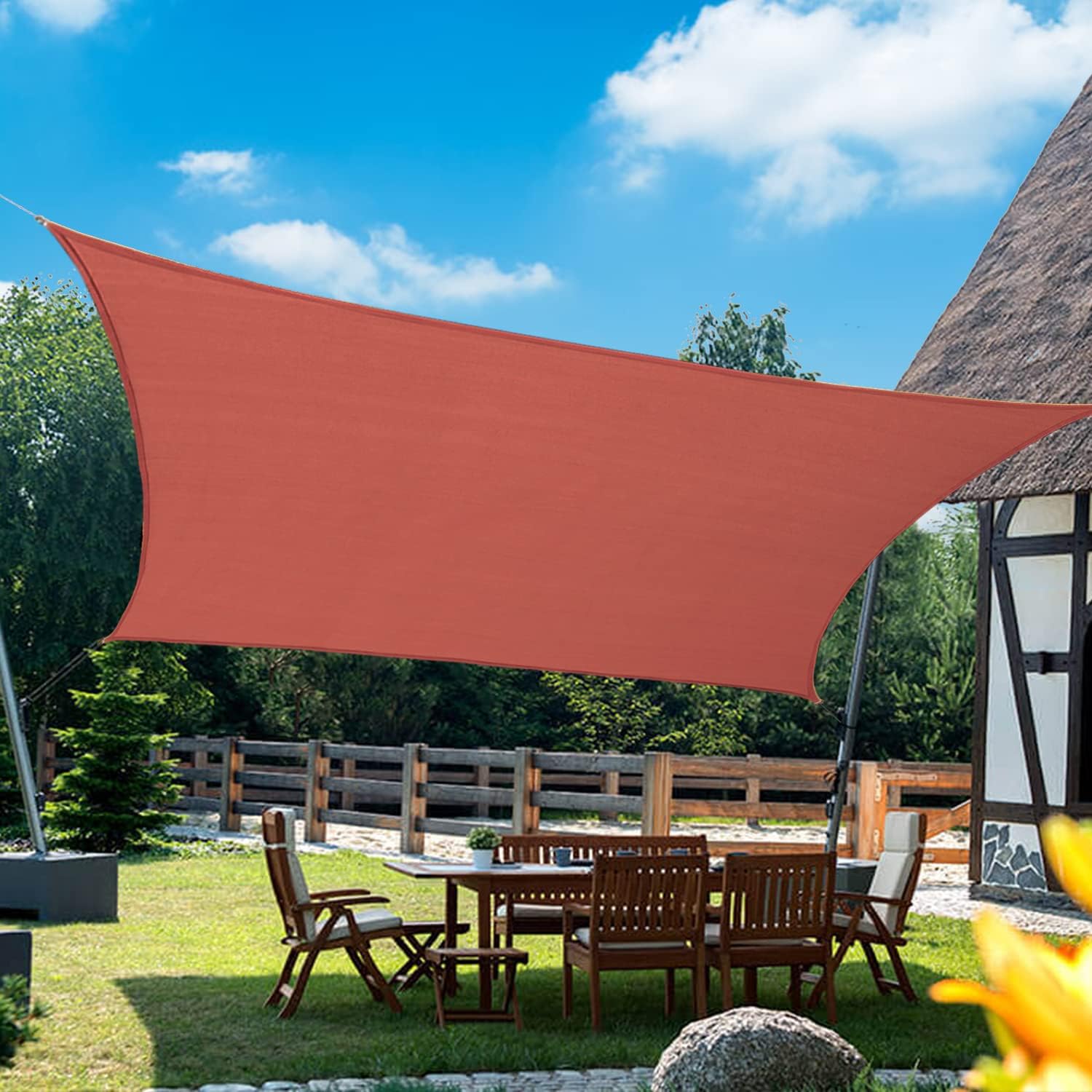 KANAGAWA Sun Shade Sail 8'x10' Rust Red Rectangle UV Block Canopy Cover for Patio Backyard Lawn Garden Outdoor Activities